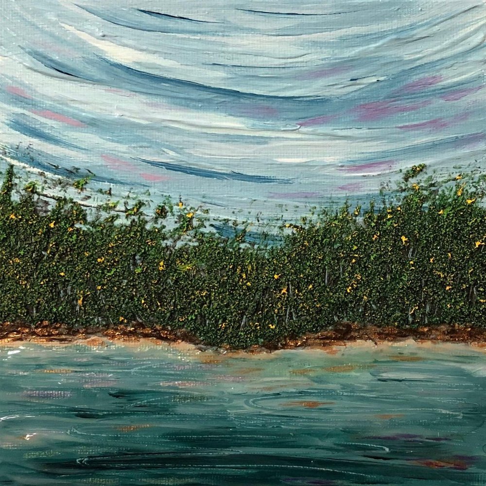 Still Water Acrylic Painting, 6x6, Serene Lake